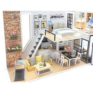 DIY Miniature Loft Apartment Dollhouse Kit 1:24 LED Crafty Christmas Gift NEW